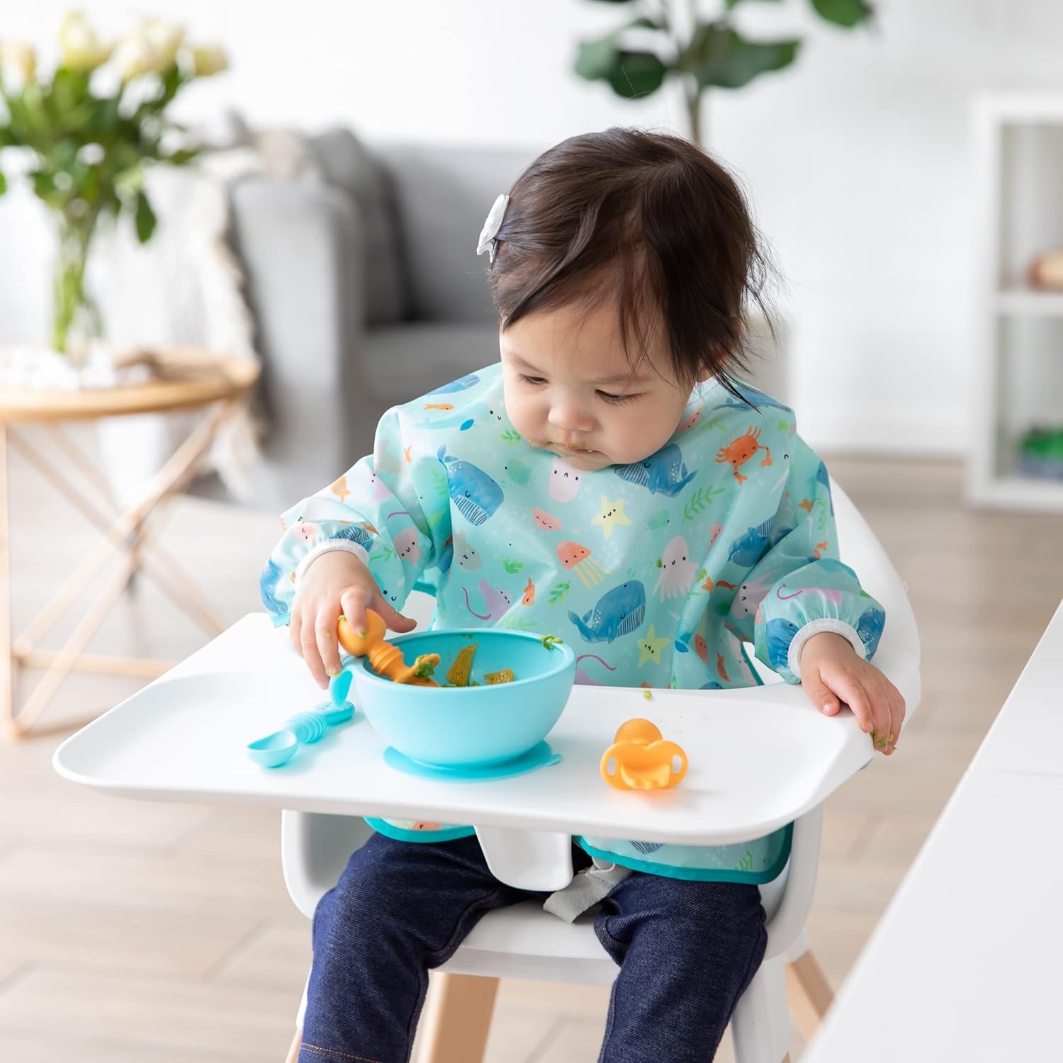 Bumkins Sleeved Bib Baby Bib, Toddler Bib, Smock, Waterproof Fabric, Fits Ages 6-24 Months - Image 3